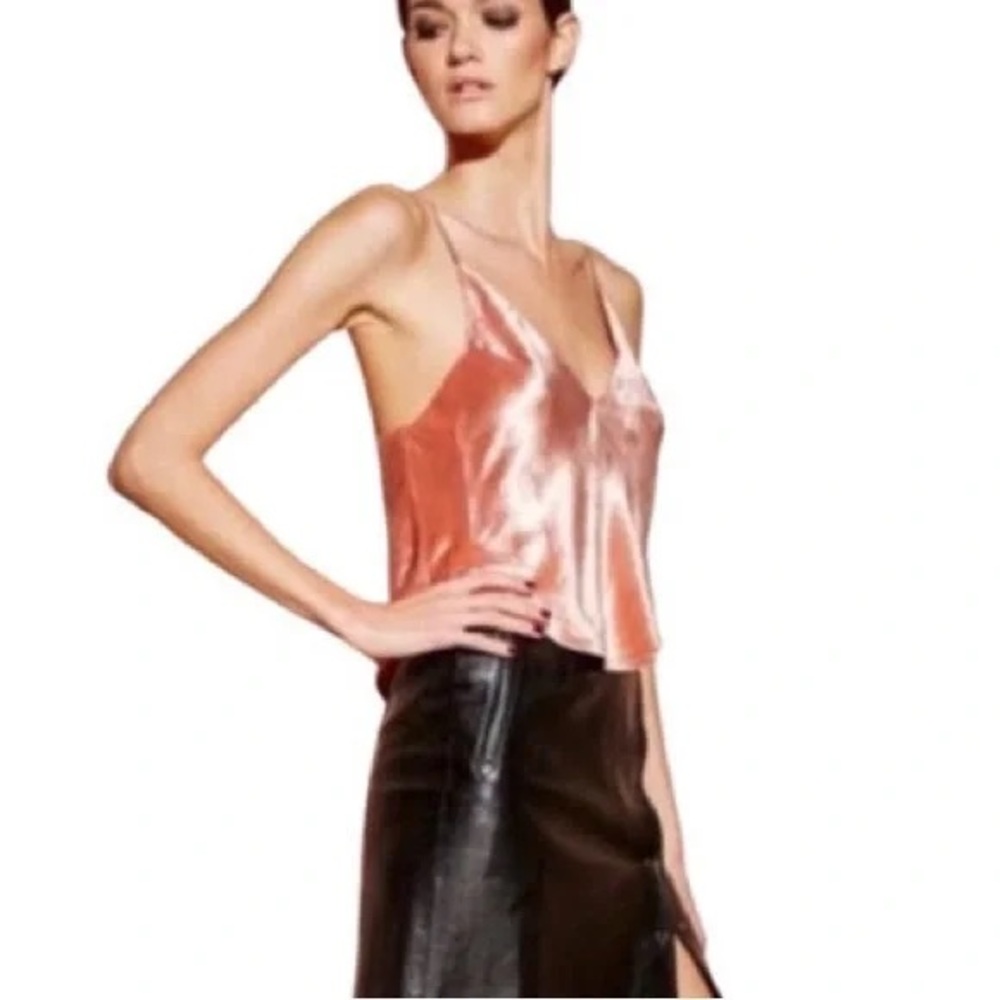 Fleur Du Mal Flamingo Pink Velvet Crop Camisole Tank Size M - Picture 3 of 8